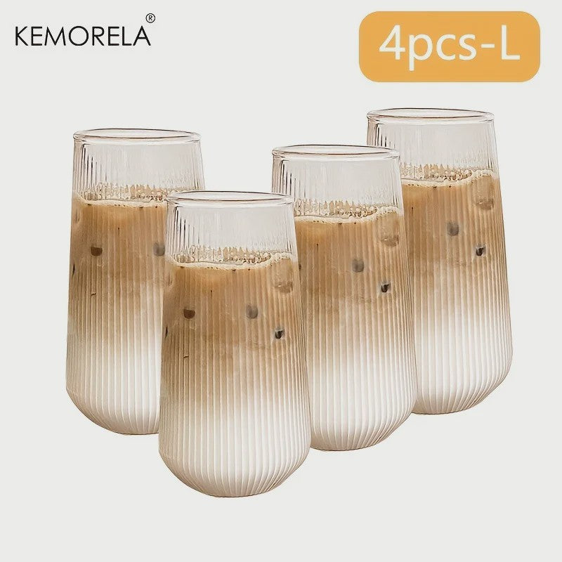 Set van 4 of 6 Hittebestendige Glazen Mokken met Verticale Ribbels - Koffie, Thee, Water, Sap