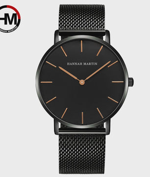Hannah Martin Herenhorloge - Stijlvol Zilver & Bruin Leer, Waterdicht Quartz Dress Watch