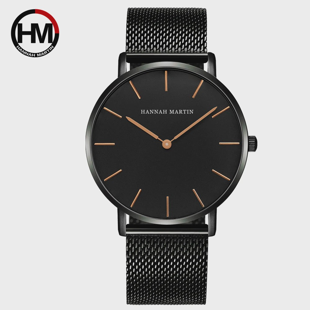 Hannah Martin Herenhorloge - Stijlvol Zilver & Bruin Leer, Waterdicht Quartz Dress Watch