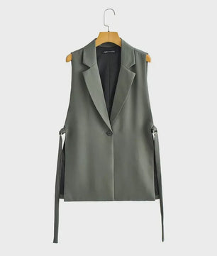 Dames Y2K Mouwloos Vest met Notch Kraag en Tailleband - Chic & Casual