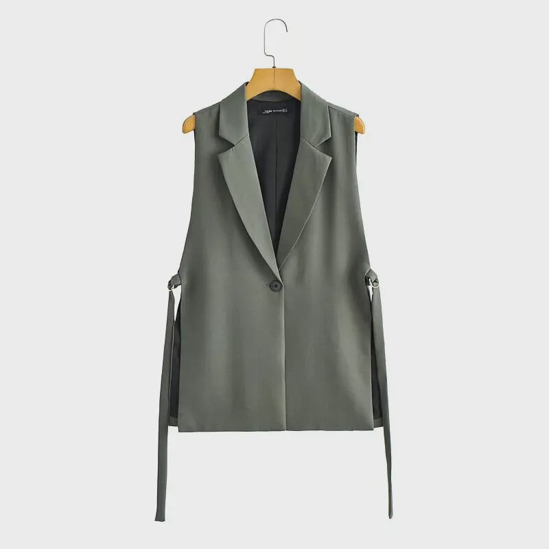 Dames Y2K Mouwloos Vest met Notch Kraag en Tailleband - Chic & Casual