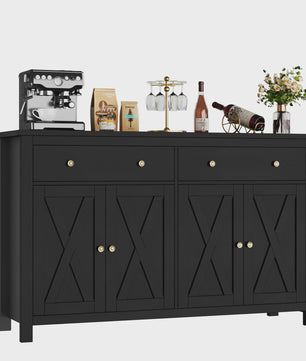 Groot Wit Dressoir met 2 Lades en 4 Deuren - Stijlvolle Opbergkast voor Woon- en Eetkamer (140x40x89cm)