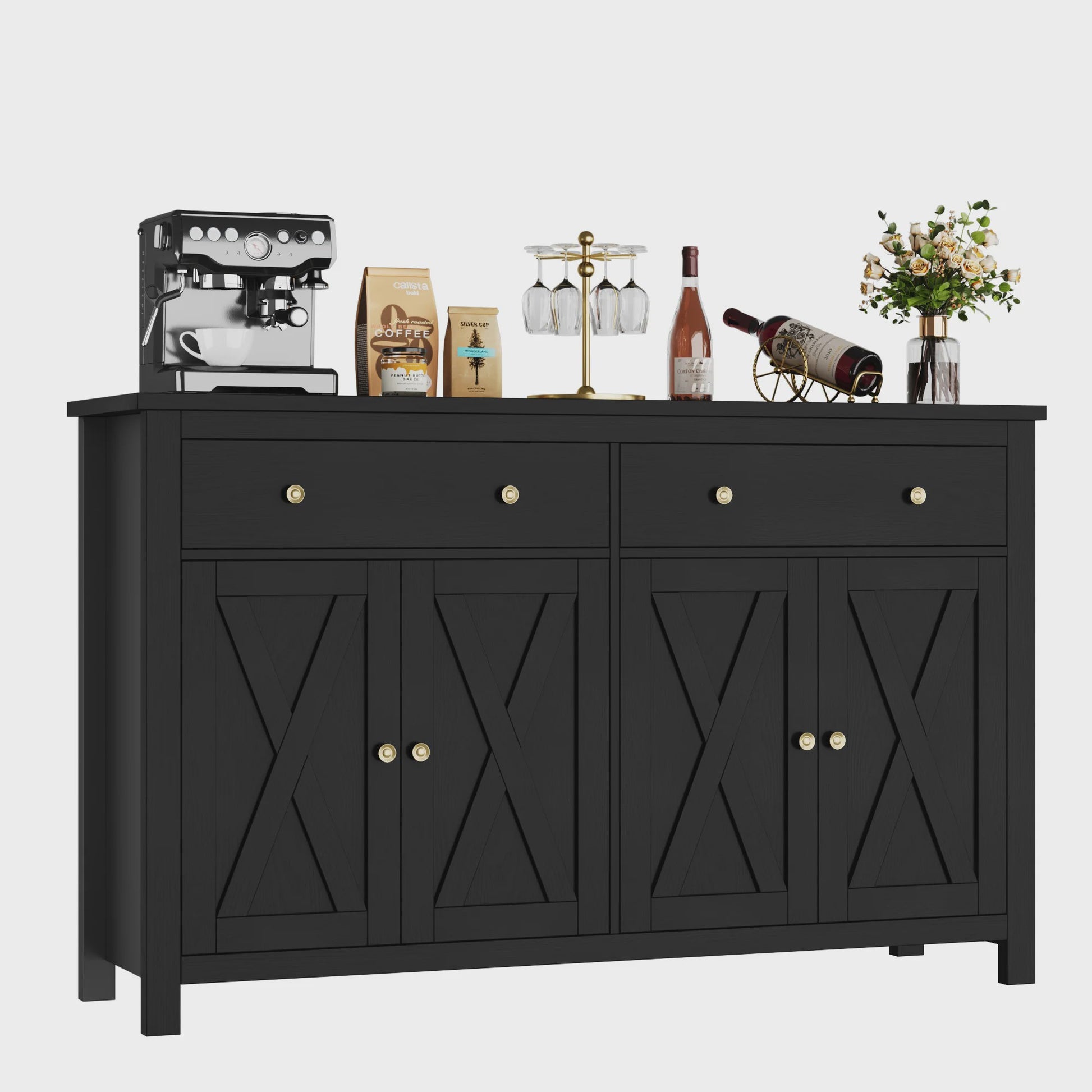 Groot Wit Dressoir met 2 Lades en 4 Deuren - Stijlvolle Opbergkast voor Woon- en Eetkamer (140x40x89cm)