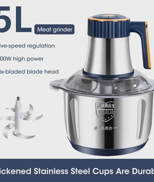 5L RVS Elektrische Vleesmolen & Keukenmachine - Multifunctionele Food Processor