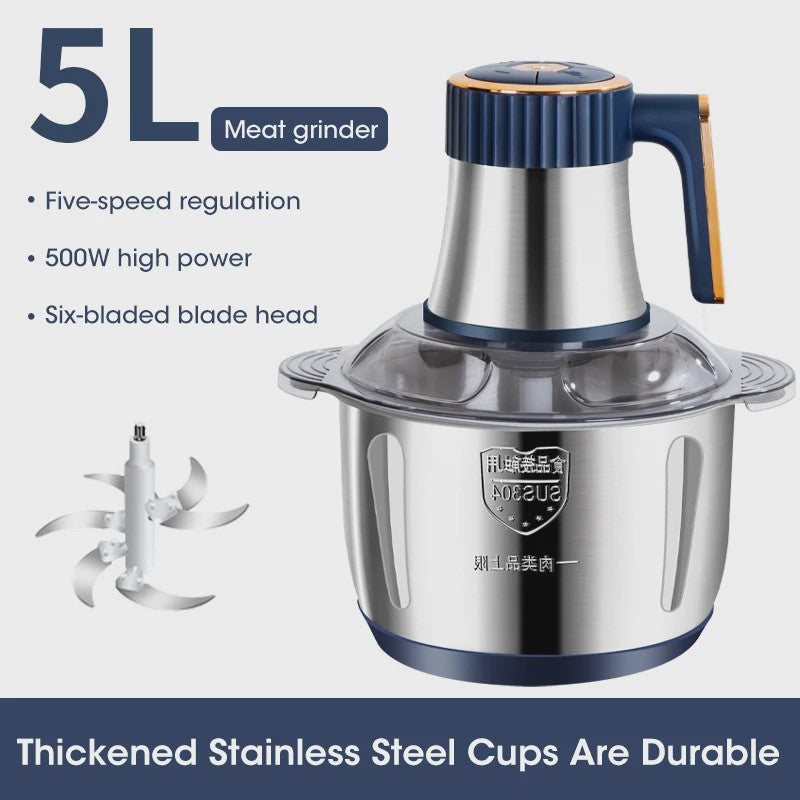 5L RVS Elektrische Vleesmolen & Keukenmachine - Multifunctionele Food Processor