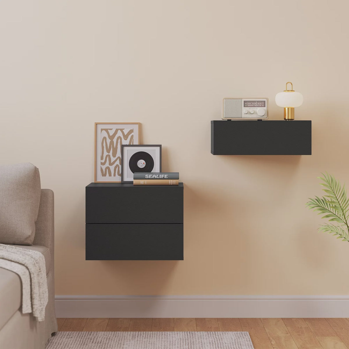 Zwevende Nachtkastje met Lade - Wandmontage - Modern Design (2 Stuks)