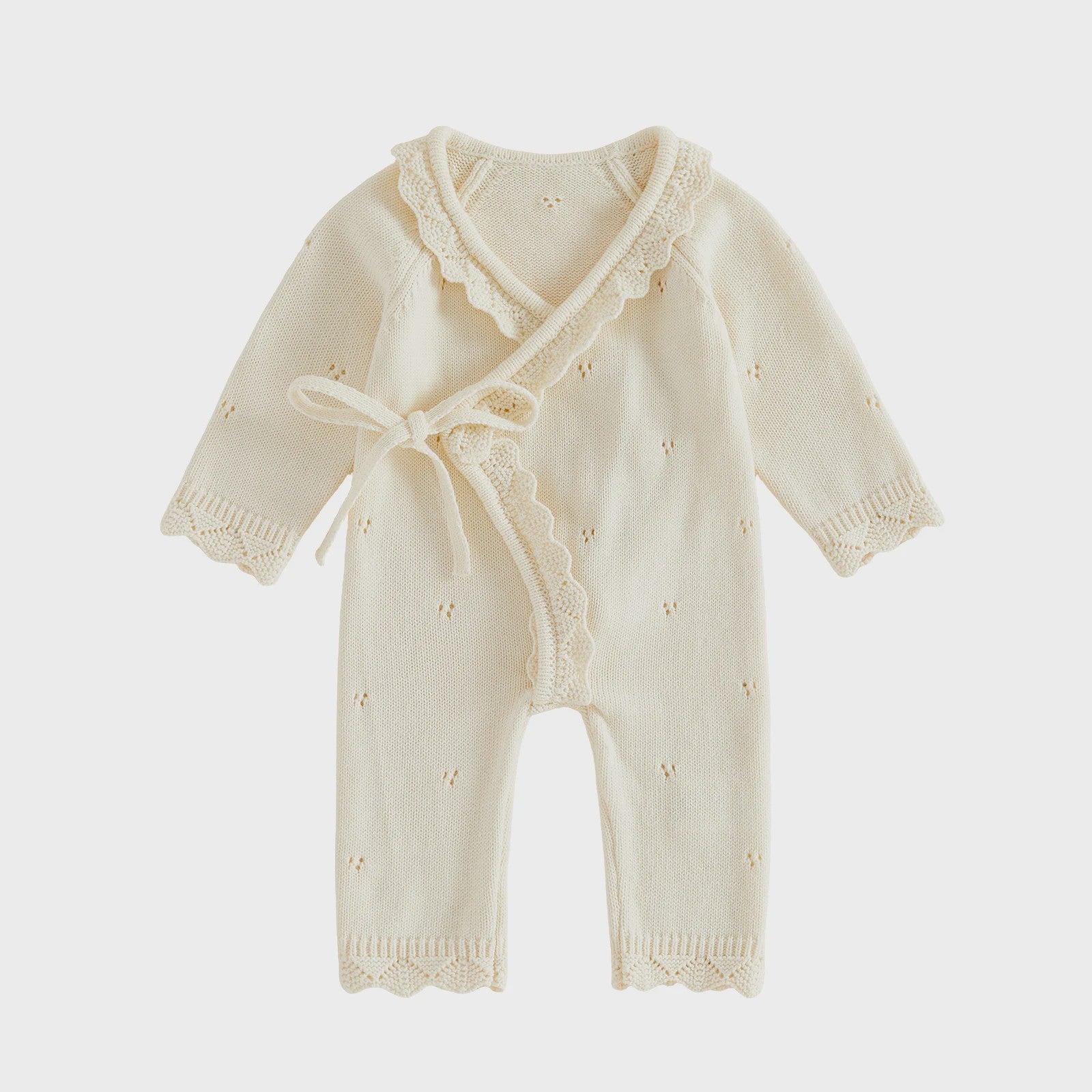 Gebreide Baby Romper met Kanten Rand en V-hals - Jumpsuit voor Jongens & Meisjes