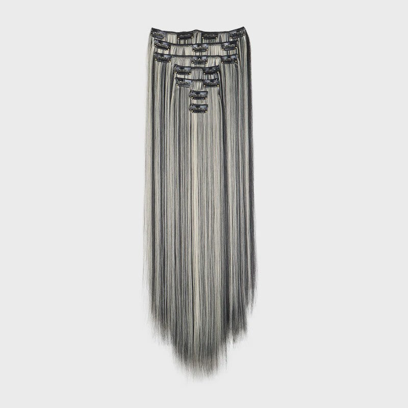 24 Inch Synthetische Haarverlenging met Clips - 7 Delig Set - Lang Steil Haarstuk voor Dames