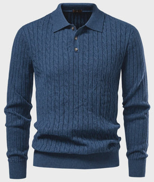 Heren Kabel Gebreide Polo Trui - Casual Slim Fit Herfst Winter