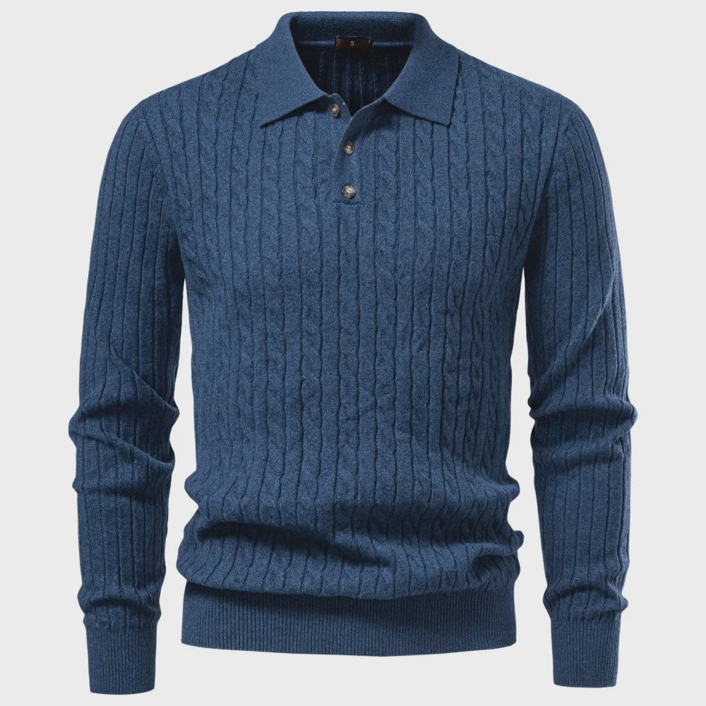 Heren Kabel Gebreide Polo Trui - Casual Slim Fit Herfst Winter
