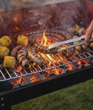 Mobiele Houtskool BBQ Grill met Wielen, Zijplanken en Accessoires - 40x40cm Grilloppervlak