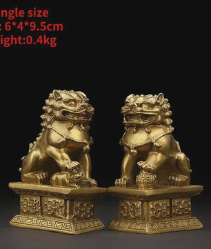 Set van 2 Koperen Feng Shui Leeuw Beeldjes - Symbool van Bescherming en Welvaart