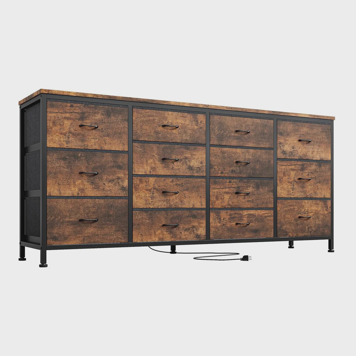 Industriële Ladekast 160cm met 14 Stoffen Lades - TV Meubel & Opbergkast