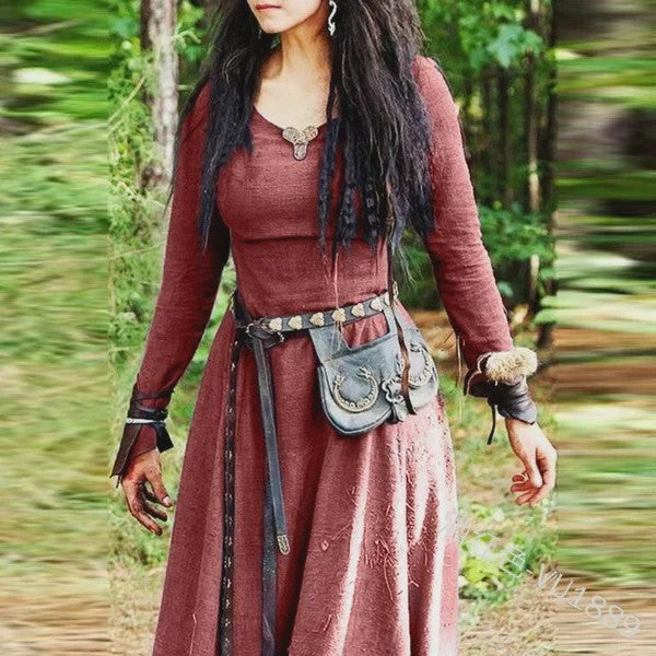 Middeleeuwse Maxi Jurk voor Dames - Vintage Elf/Renaissance Stijl met Lange Mouwen