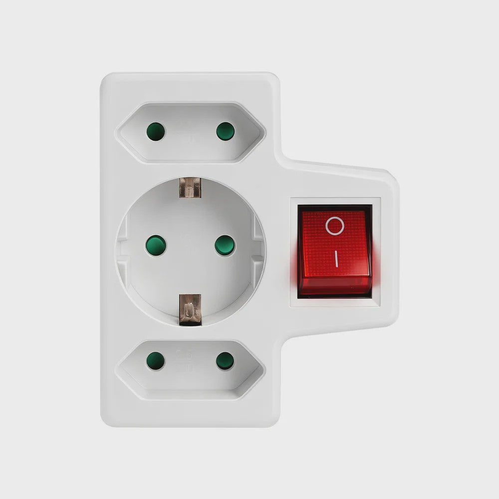Universele Wandcontactdoos Adapter met Schakelaar, 2x USB-A, 1x USB-C & 3x Schuko Stopcontact