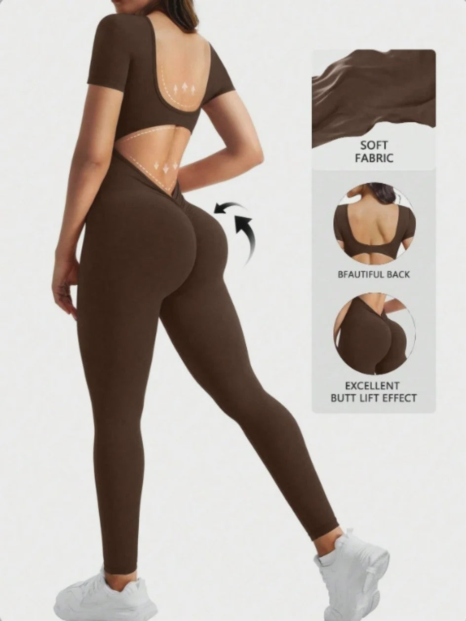 Naadloze Body met U-hals en Korte Mouwen - Optimaal voor Fitness & Gym