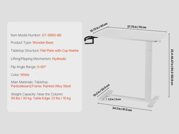 Verstelbare Bedtafel met Wieltjes - Laptop Bureau voor Thuiswerken en Studeren