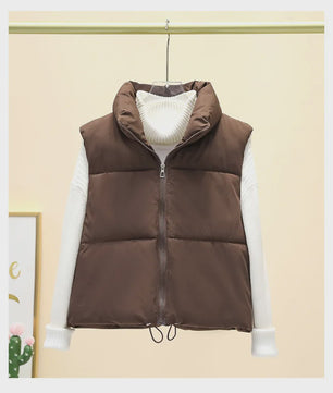 Dames Mouwloos Winter Vest - Warm & Stijlvol Gevuld Kort Jasje met Opstaande Kraag