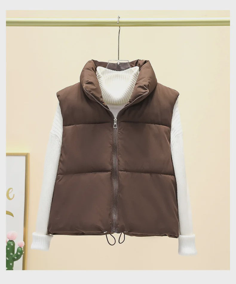 Dames Mouwloos Winter Vest - Warm & Stijlvol Gevuld Kort Jasje met Opstaande Kraag
