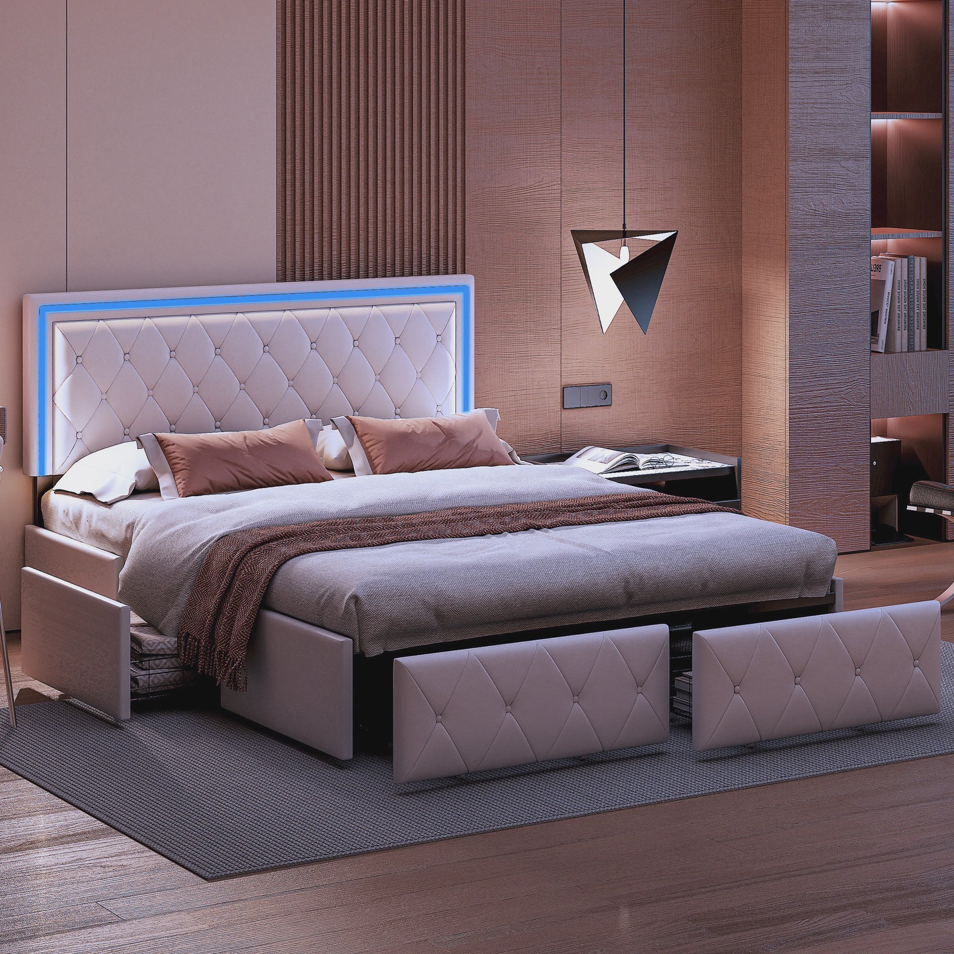 Modern Kunstlederen Bed met Lades en Opbergruimte - Stijlvol Dubbelbed