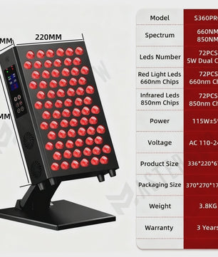 Professioneel Rood & Near Infrared LED Therapie Paneel - 630nm/660nm/850nm Dual Chip