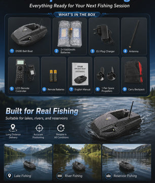 D50B Carbon Fiber GPS Voerboot met Dubbele 15600mAh Batterij - Krachtige RC Visboot