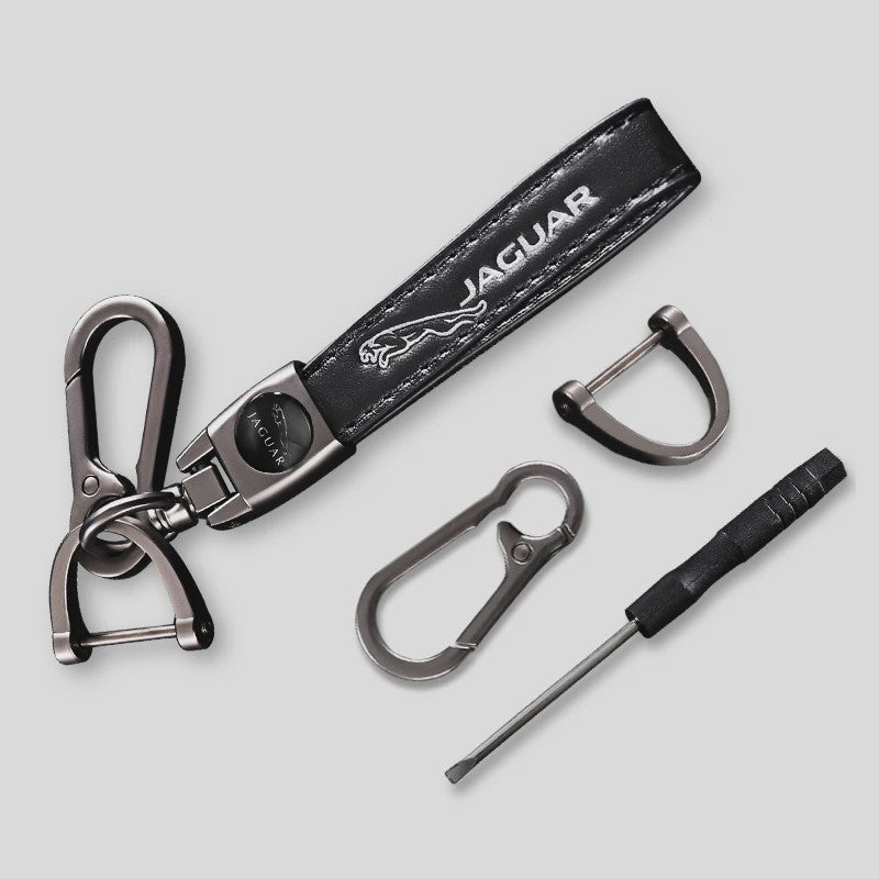 Luxe Lederen Autosleutel Hanger met Jaguar Logo - Decoratief & Duurzaam