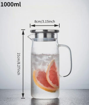 Glazen Waterkan met Roestvrijstalen Deksel - 1L, 1.2L & 1.5L - Perfect voor Water, Sap & Koffie