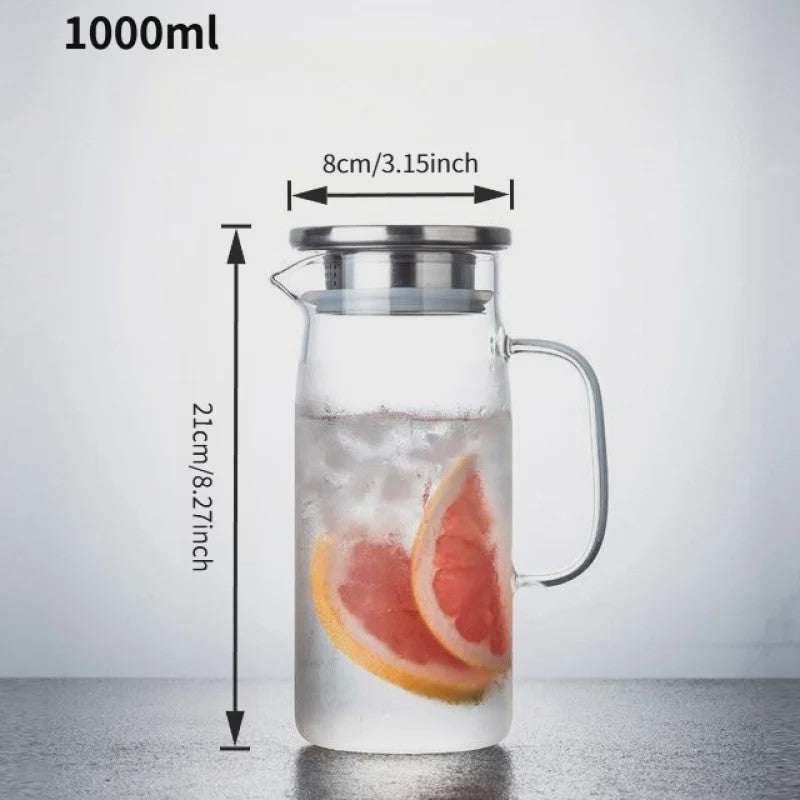 Glazen Waterkan met Roestvrijstalen Deksel - 1L, 1.2L & 1.5L - Perfect voor Water, Sap & Koffie