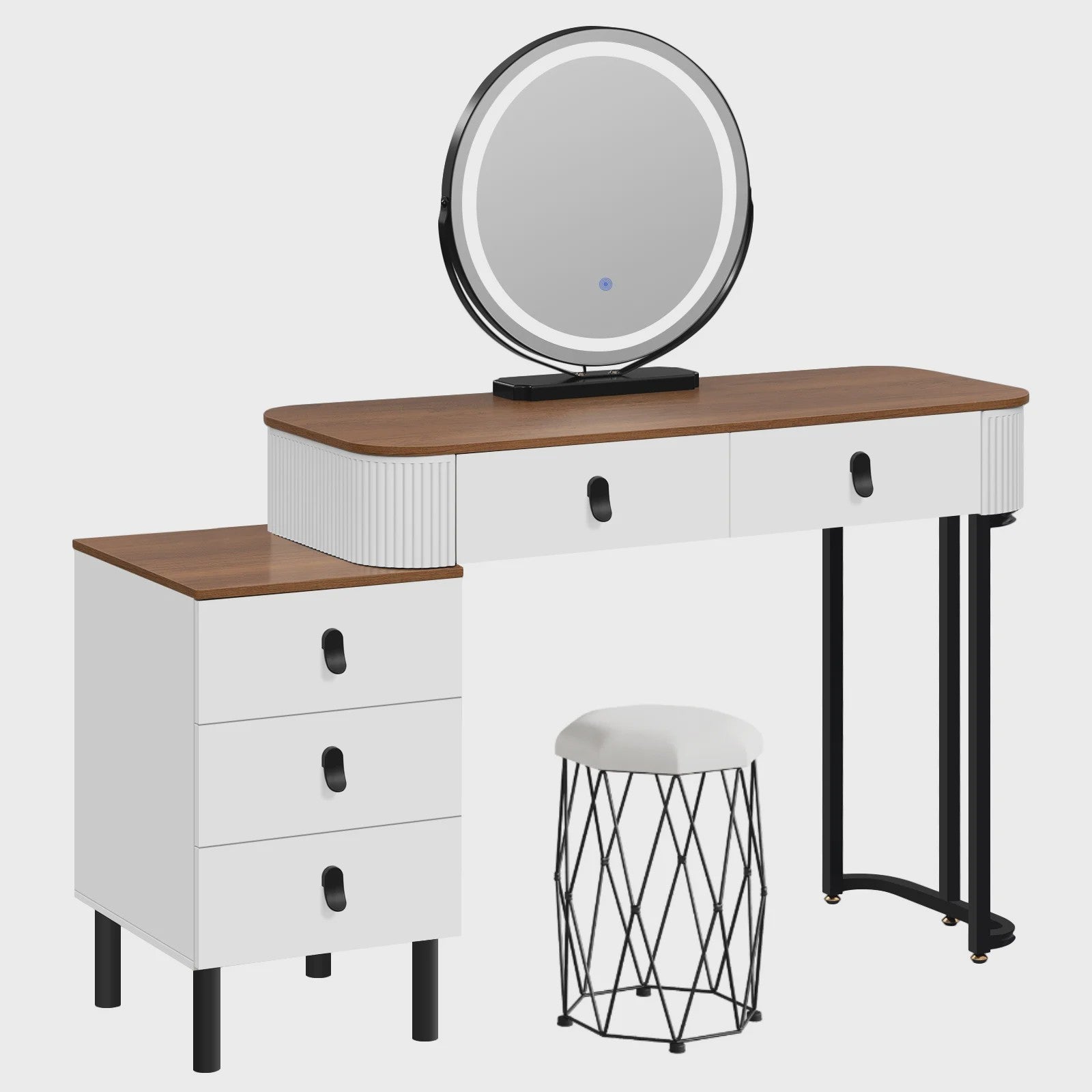 Moderne Kaptafel met LED Spiegel en Opbergkast - SediaXL