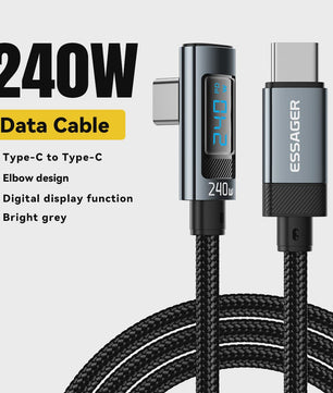 Essager 240W USB-C Kabel 90 Graden Hoek PD Snelladen met Digitale Display