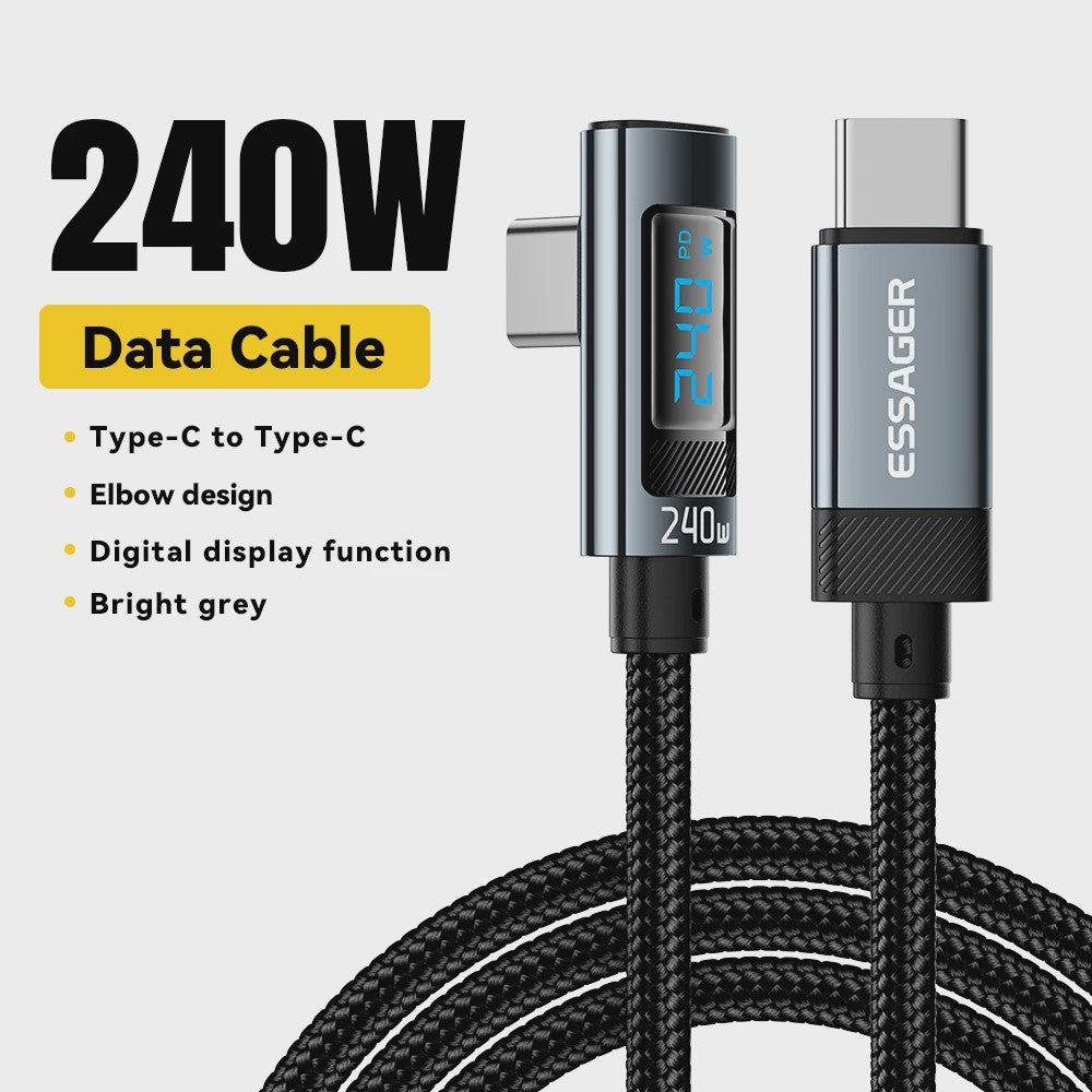 Essager 240W USB-C Kabel 90 Graden Hoek PD Snelladen met Digitale Display