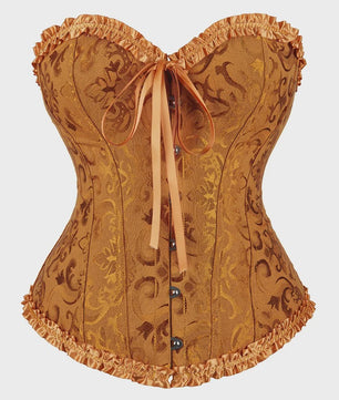 Victoriaans Jacquard Corset Top met Kant en Bloemenprint - Sexy Bustier voor Dames