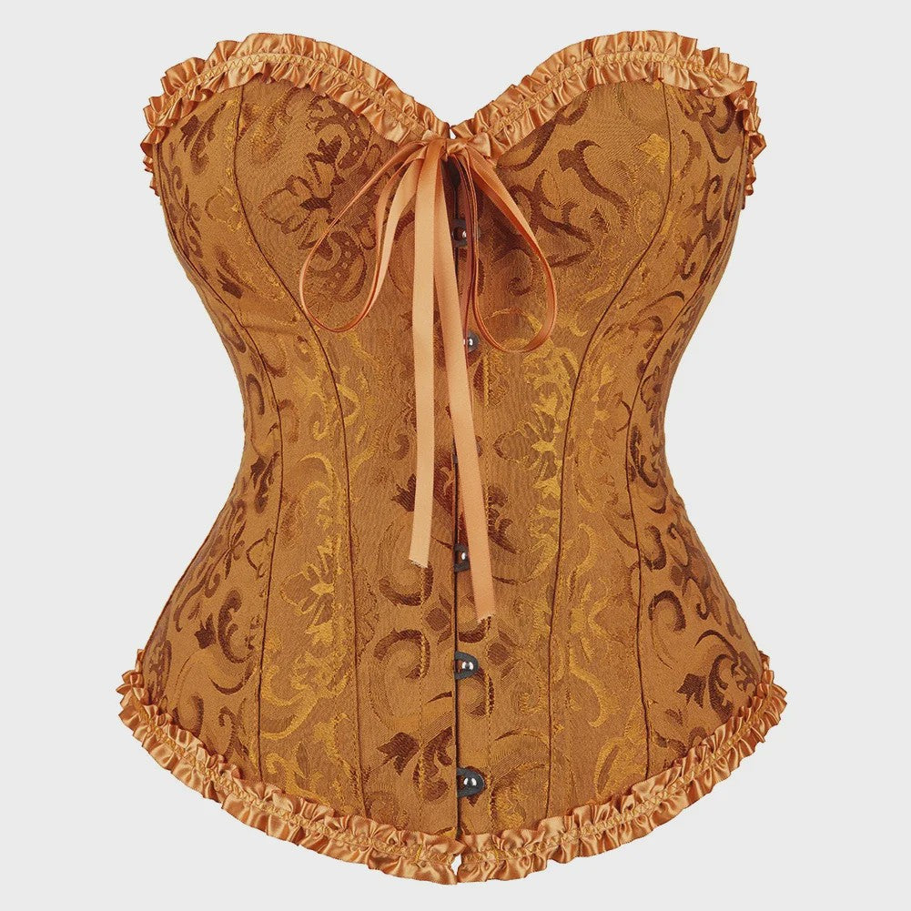 Victoriaans Jacquard Corset Top met Kant en Bloemenprint - Sexy Bustier voor Dames