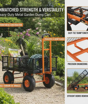 Metalen Kiepwagen Tuinwagen met 400 kg Laadvermogen en 25.4 cm Banden - Eenvoudig te Monteren