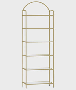 Gouden Boekenkast met 6 Planken van Gehard Glas en Stalen Frame