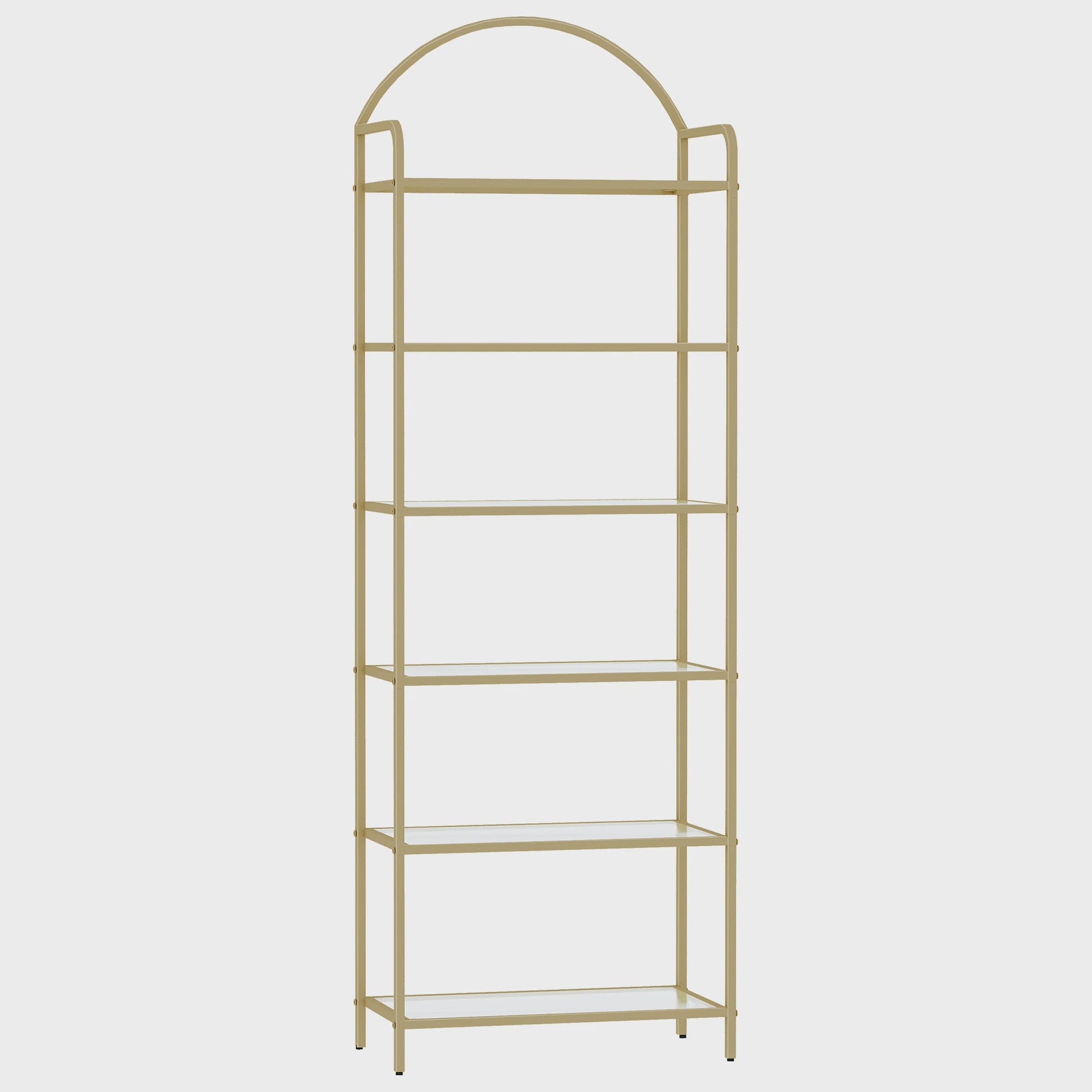 Gouden Boekenkast met 6 Planken van Gehard Glas en Stalen Frame