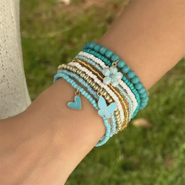 Set van 4 Bohemia Stijl Armbanden met Schelp & Zirkonia - Zomerse Beach Vibes