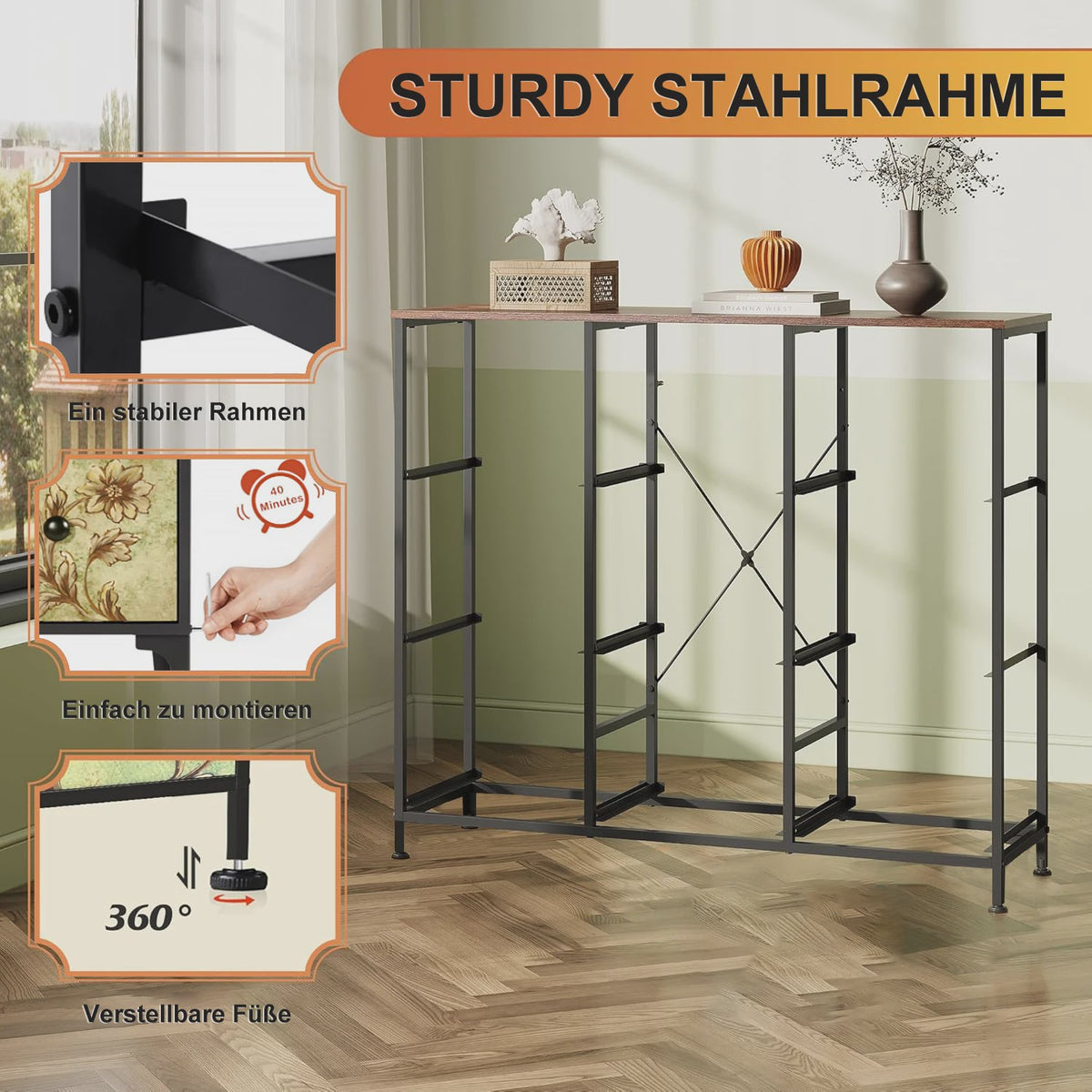 Retro Ladekast met 9 Stoffen Lades - 100x30x86.5cm - Houten Bovenblad & Metaal Frame