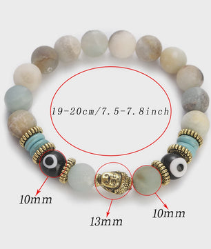 Handgemaakte Buddha & Evil Eye Armband met Turkoois Blauwe Stenen - Elastisch, Yoga Stijl