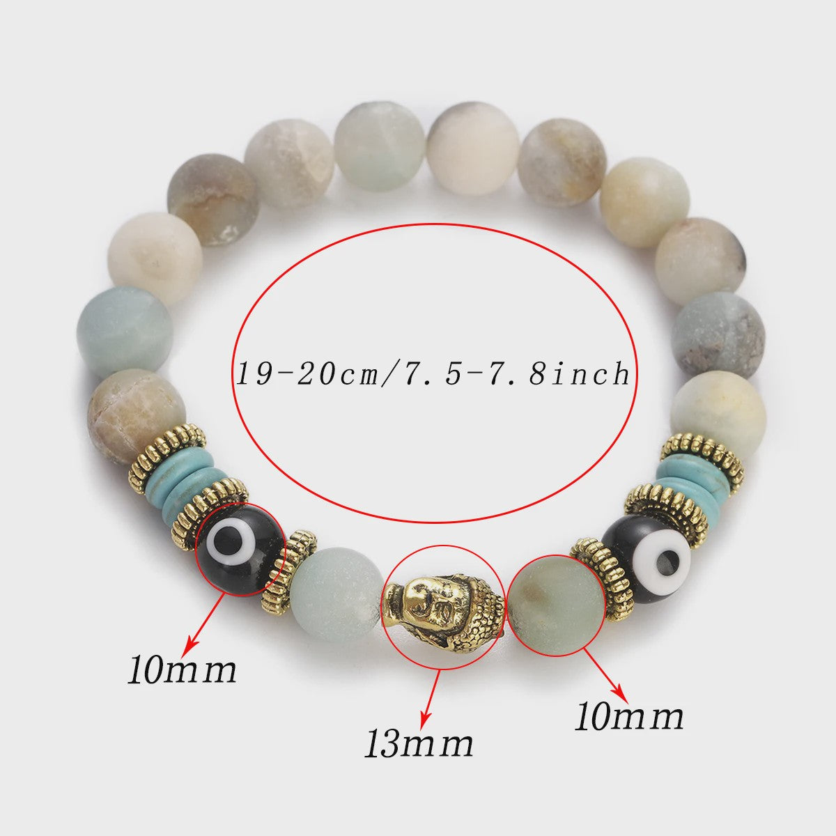 Handgemaakte Buddha & Evil Eye Armband met Turkoois Blauwe Stenen - Elastisch, Yoga Stijl
