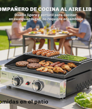 Outsunny Gas BBQ met 2 Branders, Grillplaat, Warmhoudrek en Vetopvangbak - Draagbaar