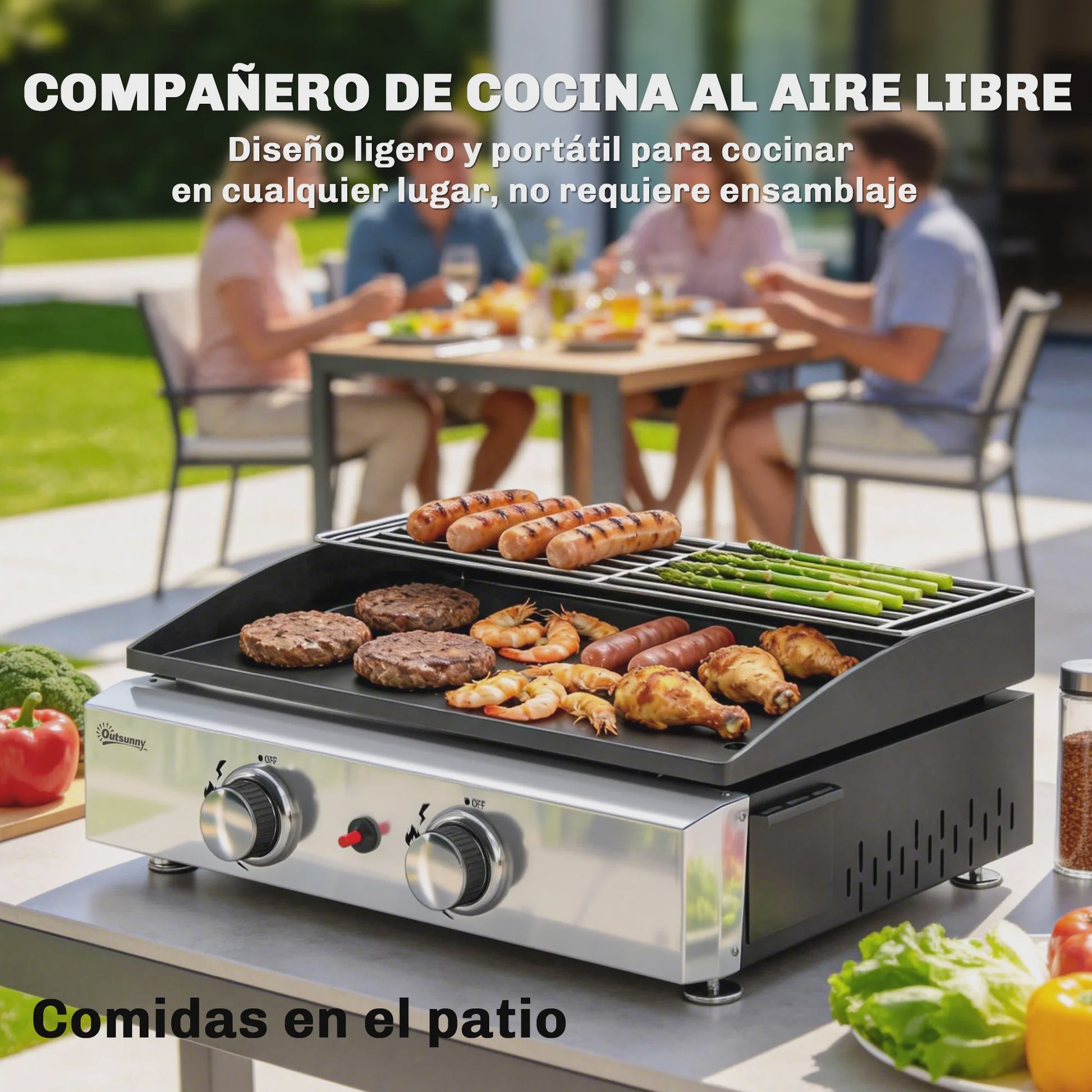 Outsunny Gas BBQ met 2 Branders, Grillplaat, Warmhoudrek en Vetopvangbak - Draagbaar