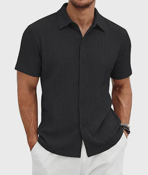 Herenshirt Korte Mouw Jacquard Zomer Casual Ademend - SediaXL