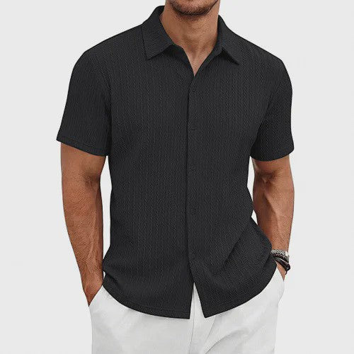 Herenshirt Korte Mouw Jacquard Zomer Casual Ademend - SediaXL