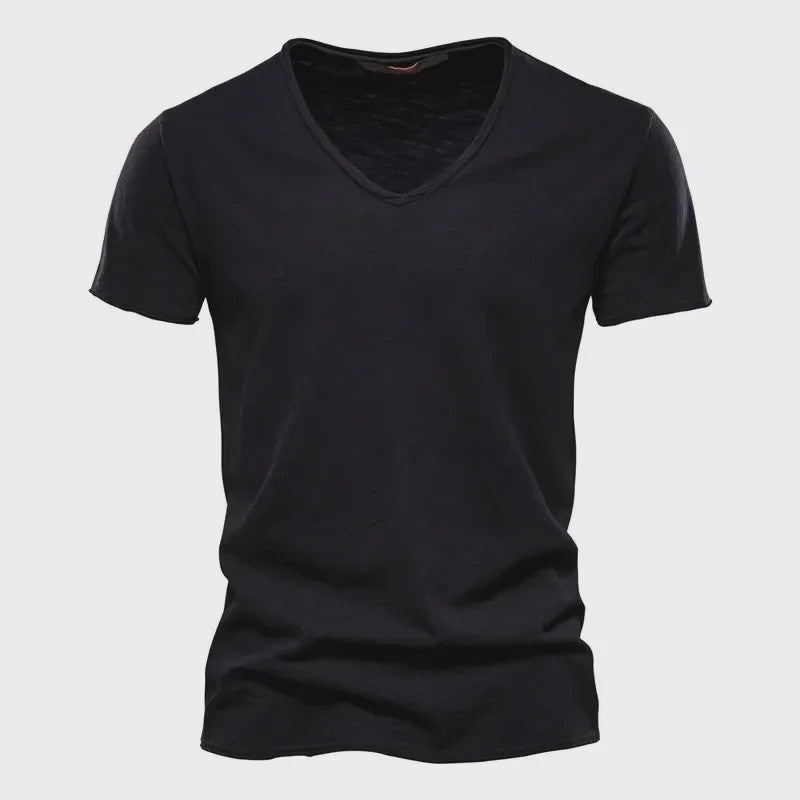 Heren T-shirt van 100% Katoen met V-hals - Dun & Kort Gebreid - Maten S-5XL