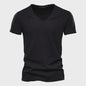 Heren T-shirt van 100% Katoen met V-hals - Dun & Kort Gebreid - Maten S-5XL