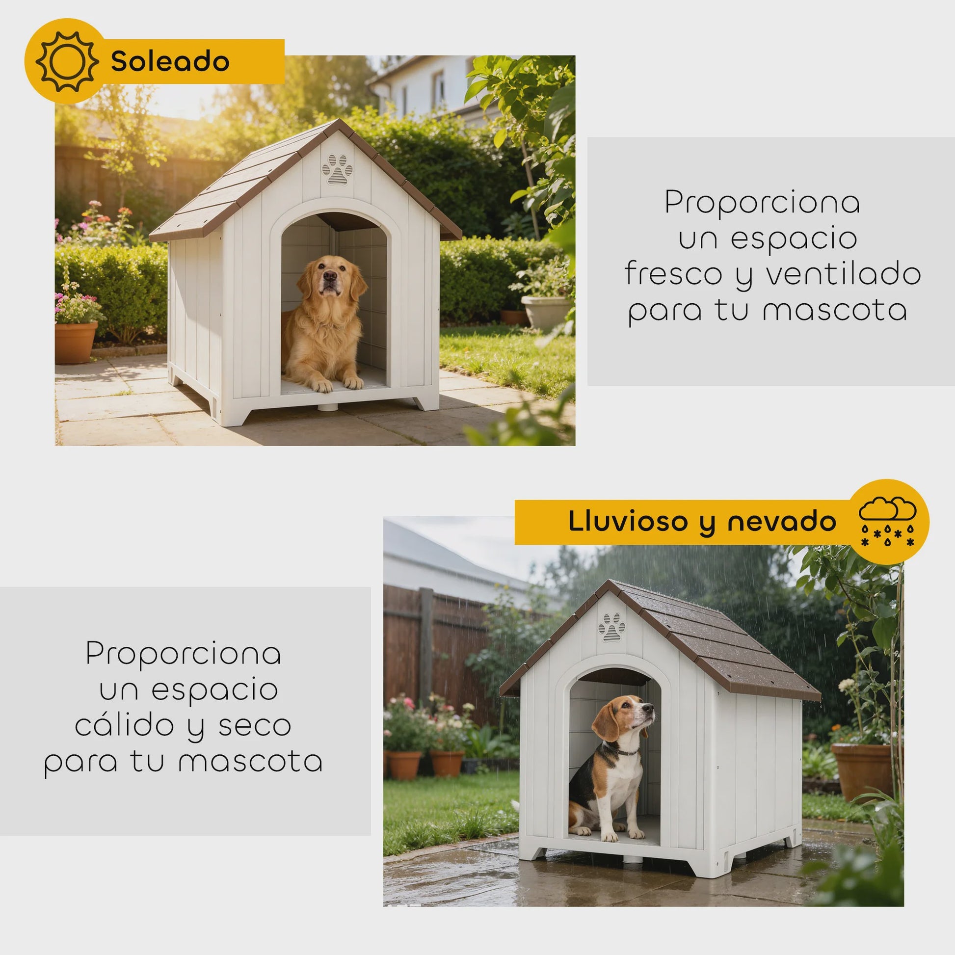 Pawhut Grote Kunststof Hondenhok Outdoor - Weerbestendig en Verhoogd