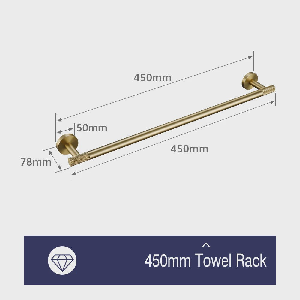Luxe Geborsteld Gouden Badkamer Accessoires Set: Handdoekrek, Haak, Toiletrolhouder & Borstelhouder