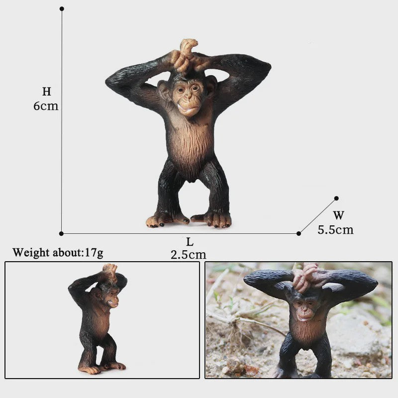 Oenux Wild Animal Speelfiguren: Aap, Chimpansee, Orang-oetan & Gibbon (PVC)